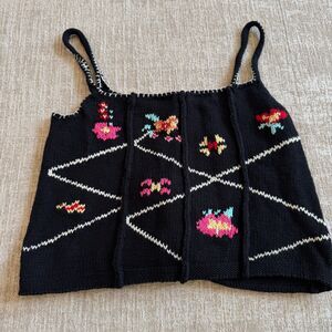 Tach Clothing Aida Women's Hand Embroidered Knit Top w/Lace-Up Back Sz S NWOT